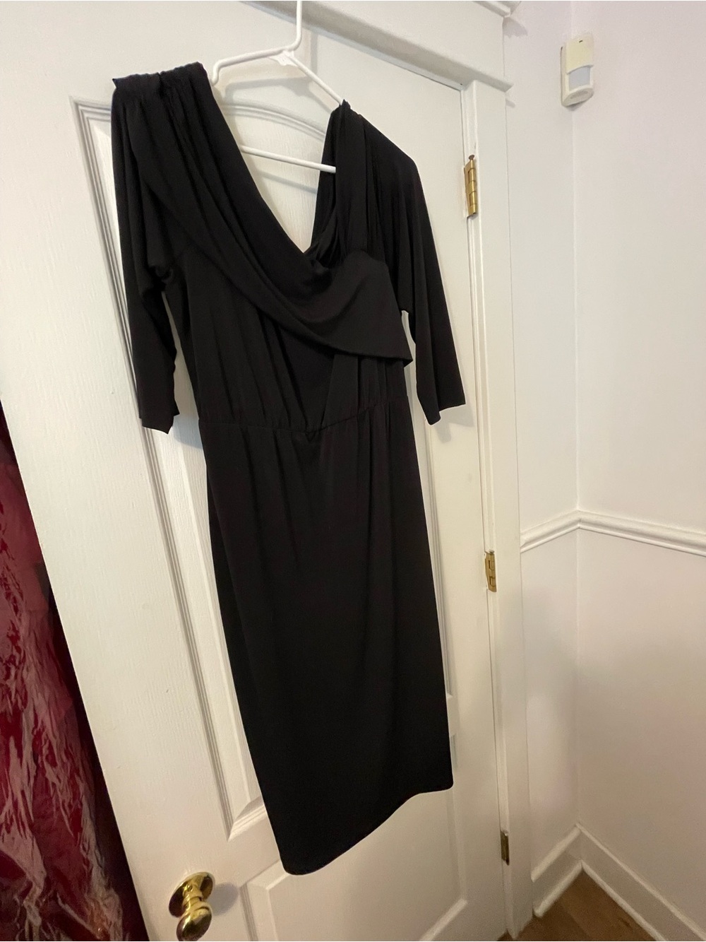 Black Draped V-Neck Midi Dress - Women
